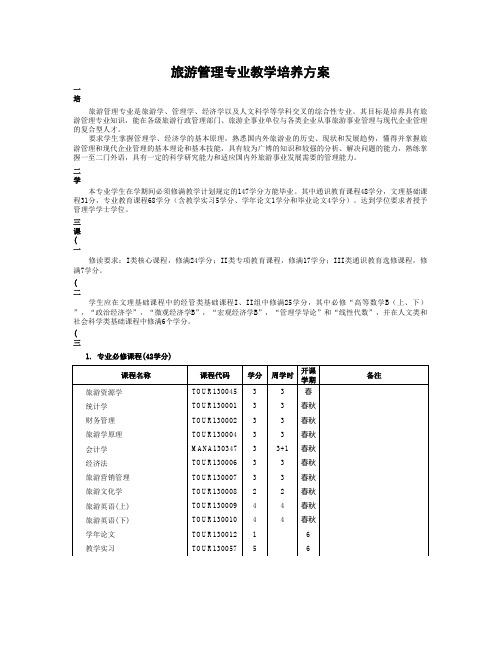 40旅游管理专业教学培养方案2011