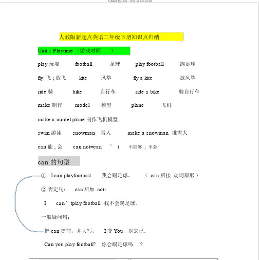 人教版新起点英语二年级下册知识点归纳