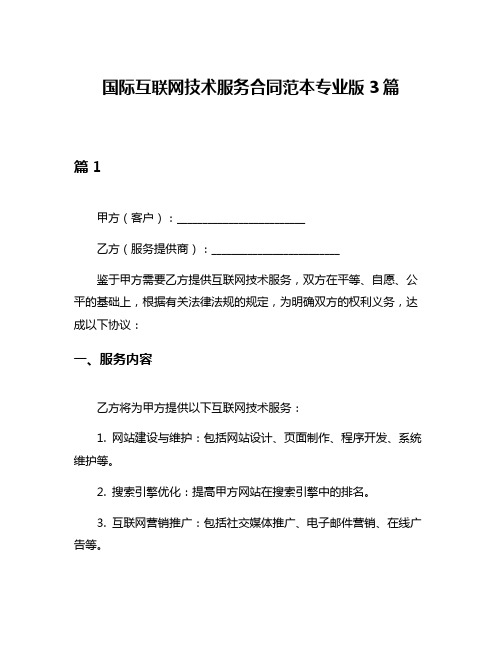 国际互联网技术服务合同范本专业版3篇