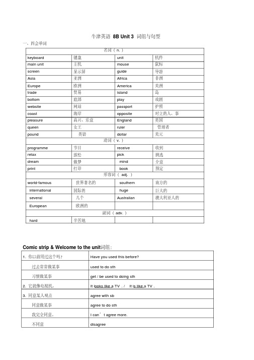 8Bunit3词组与句型