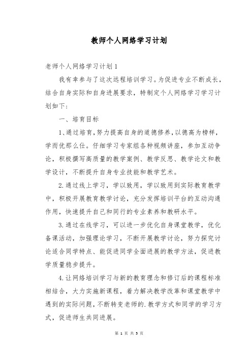 教师个人网络学习计划