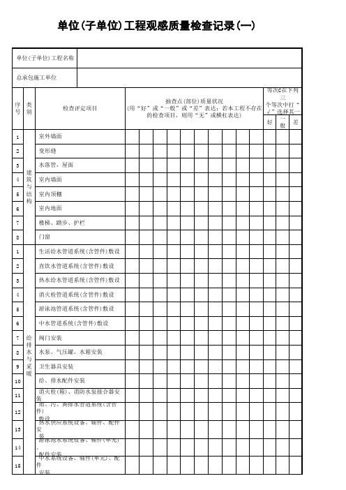 单位(子单位)工程观感质量检查记录