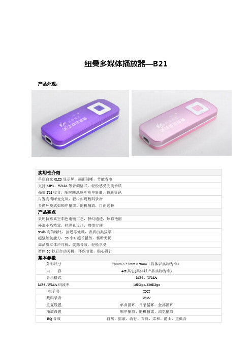 纽曼MP3播放器Newsmy B21产品资料