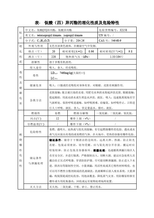 表- 钛酸(四)异丙酯的理化性质及危险特性