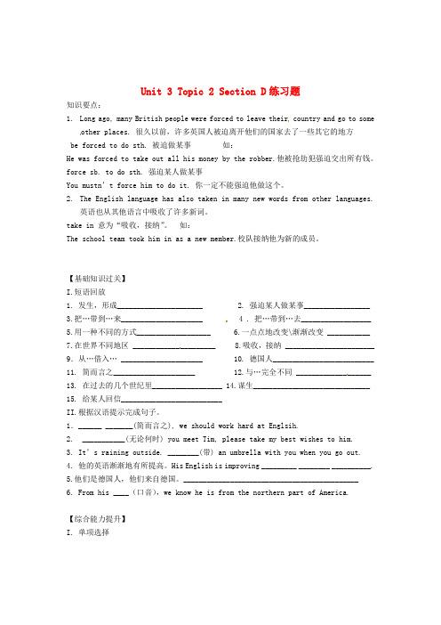 重庆市涪陵第十九中学九年级英语上册 Unit 3 Topic 2 Section D练习题(无答案) 仁爱版