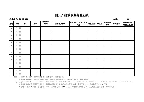 3 因公外出或谈业务登记表