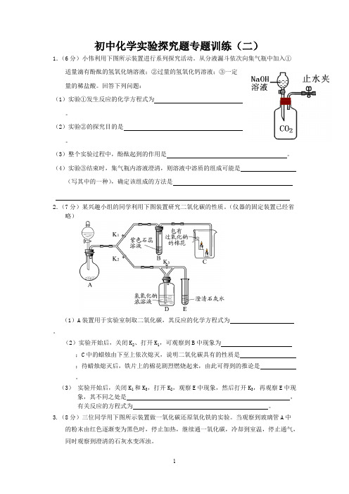 人教版九年级化学中考【初中化学实验探究题专题训练及答案】(可编辑修改word版)