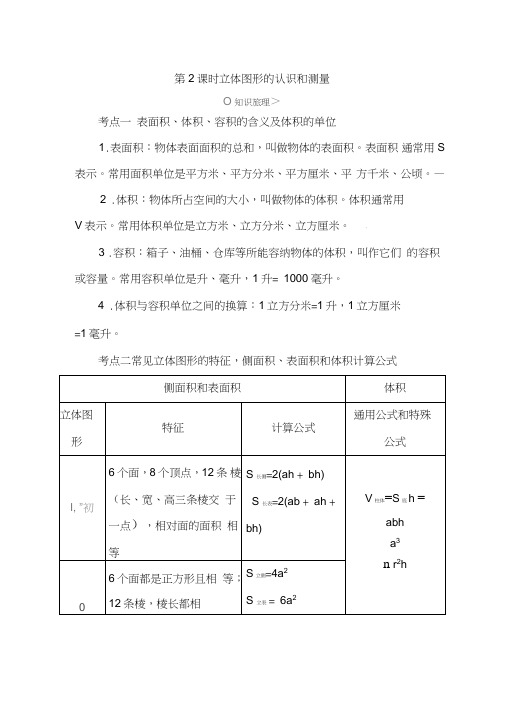 【知识点归纳】六年级下数学知识点讲解-2019小升初总复习第五章图形与几何第2课时立体图形的认识和测量