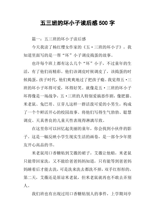 五三班的坏小子读后感500字作文