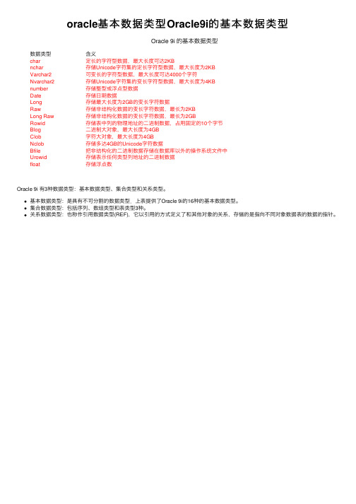 oracle基本数据类型Oracle9i的基本数据类型