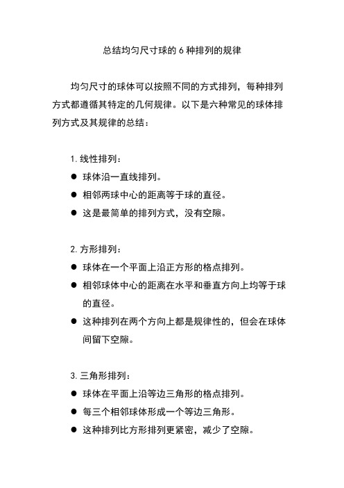 总结均匀尺寸球的6种排列的规律