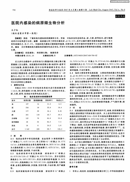 医院内感染的病原微生物分析