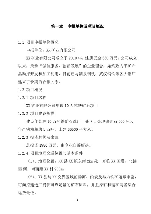 建设年处理10万吨铁矿石选厂一处(日处理铁矿石500吨),年产铁精粉约5万吨项目投资申请报告