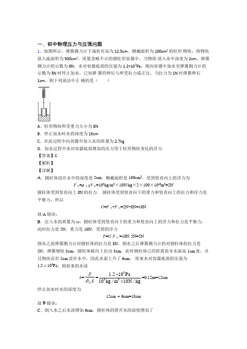 中考物理《压力与压强问题》专项训练附答案