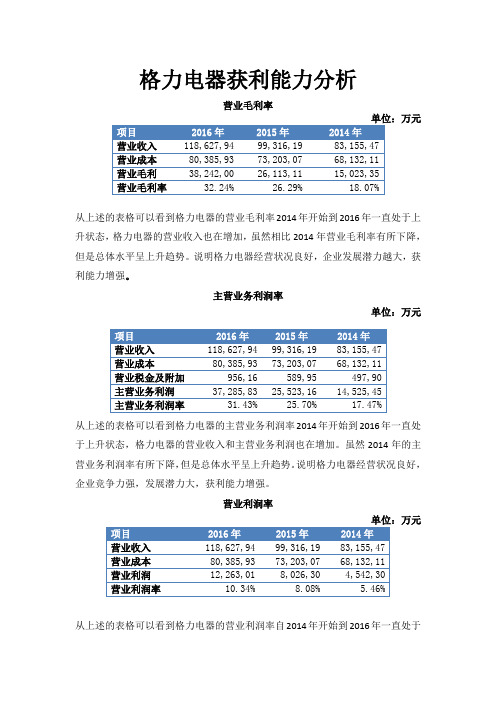 电大财务报表分析 作业三：获利能力分析 03格力电器获利能力分析