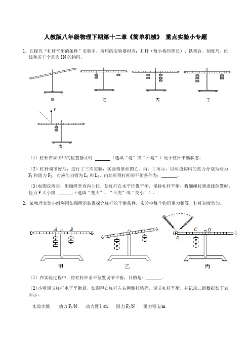 第十二章《简单机械》重点实验小专题人教版八年级物理下册