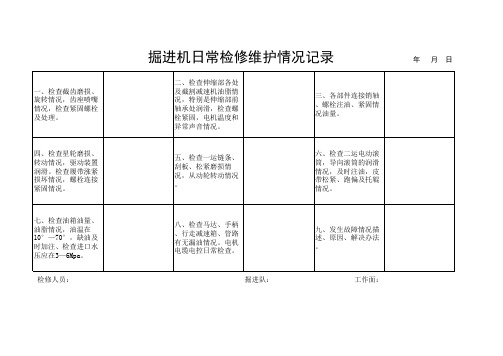 掘进机日常检修维护情况记录