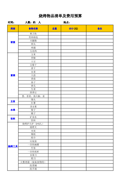 烧烤详细清单及费用预算