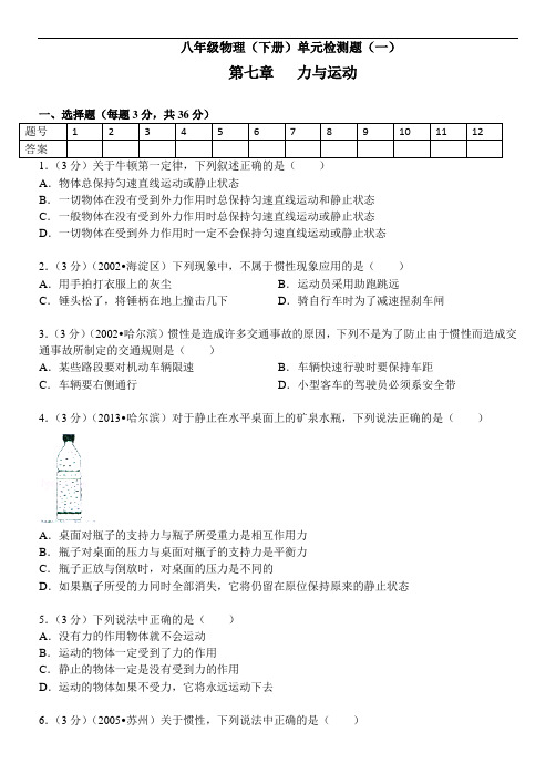 沪科版八年级《第7章 力与运动》2014年单元测试卷(附参考答案与试题解析)