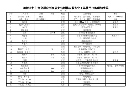 橱柜衣柜门窗全屋定制家居安装师傅安装专业工具使用申购明细清单