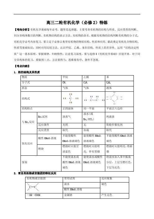 2020年高考高三二轮有机化学结构和性质(必修2)特练