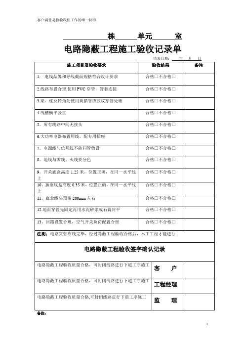 家装水电施工验收单【范本模板】