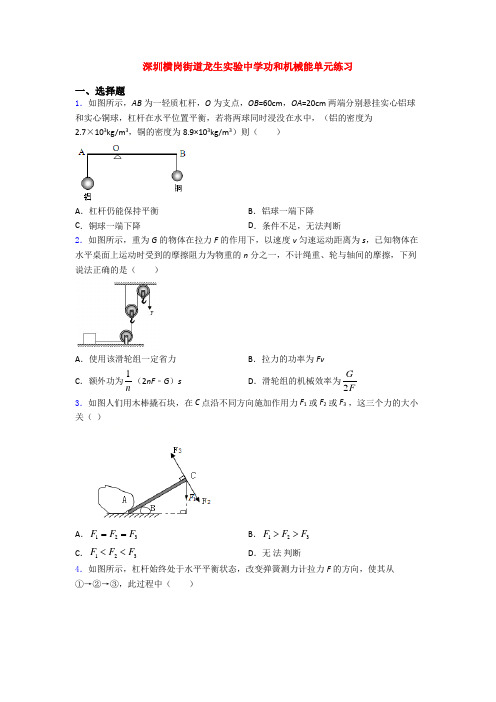 深圳横岗街道龙生实验中学功和机械能单元练习