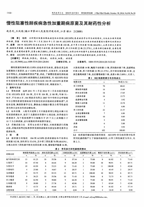 慢性阻塞性肺疾病急性加重期病原菌及其耐药性分析