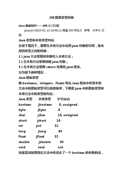 JNI数据类型转换