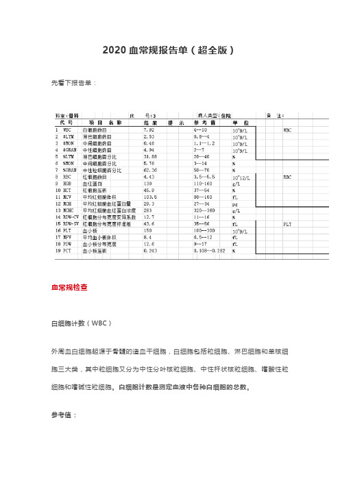 2020血常规报告单(超全版)