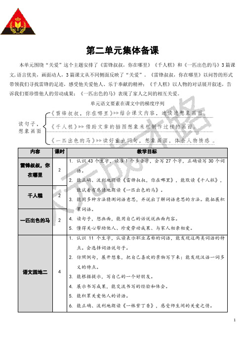 最新部编版人教版二年级语文下册第二单元集体备课 教案含教学反思