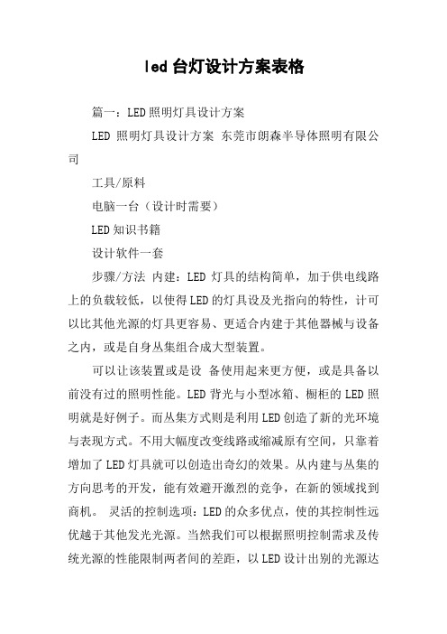 led台灯设计方案表格