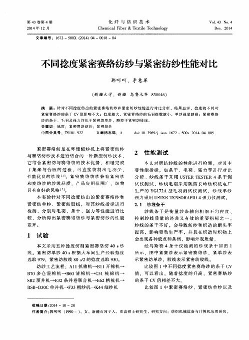 不同捻度紧密赛络纺纱与紧密纺纱性能对比