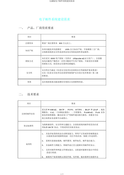 完整版电子邮件系统建设需求