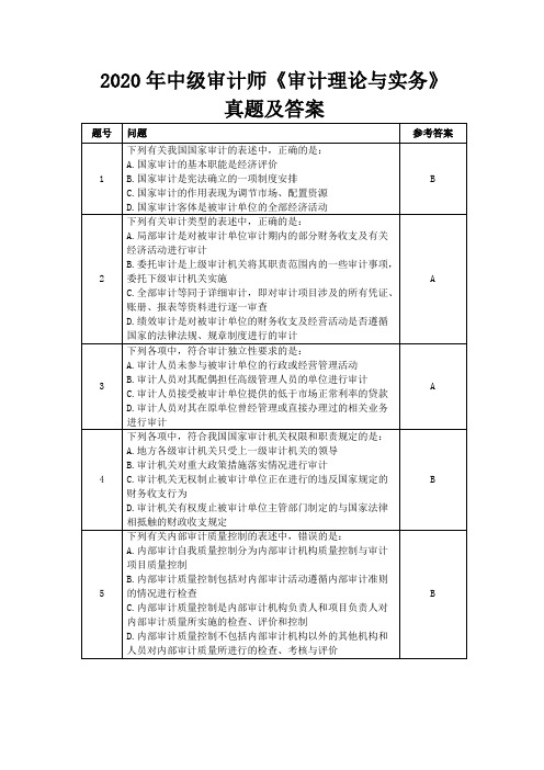 2020年中级审计师真题及答案《审计理论与实务》