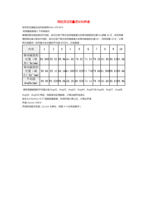 用驻波法测量波长和声速实验数据