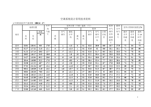 空调系统设计常用数据资料