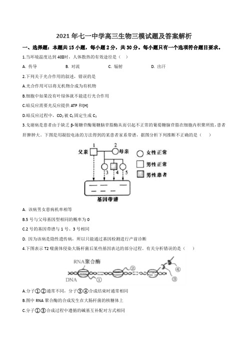 2021年七一中学高三生物三模试题及答案解析