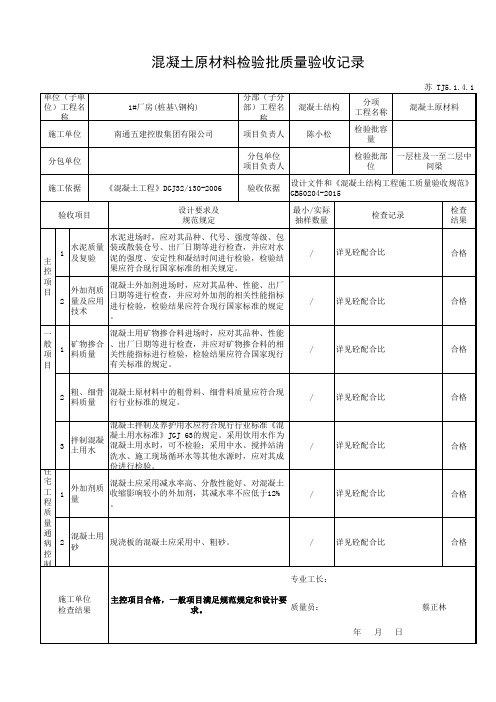 苏 TJ5.1.4.1混凝土原材料检验批质量验收记录