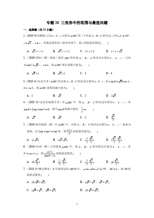 高中数学三角函数专题20 三角形中的范围与最值问题