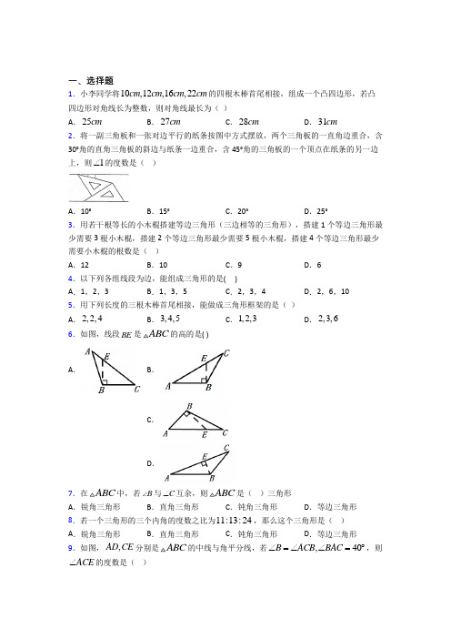 上海市上宝中学八年级数学上册第一单元《三角形》检测题(有答案解析)