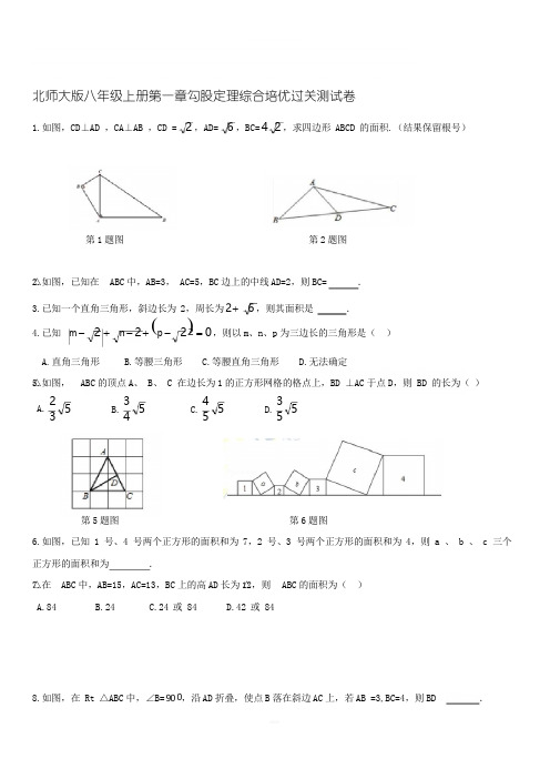 北师大版八年级数学上册第一章勾股定理综合培优过关测试卷