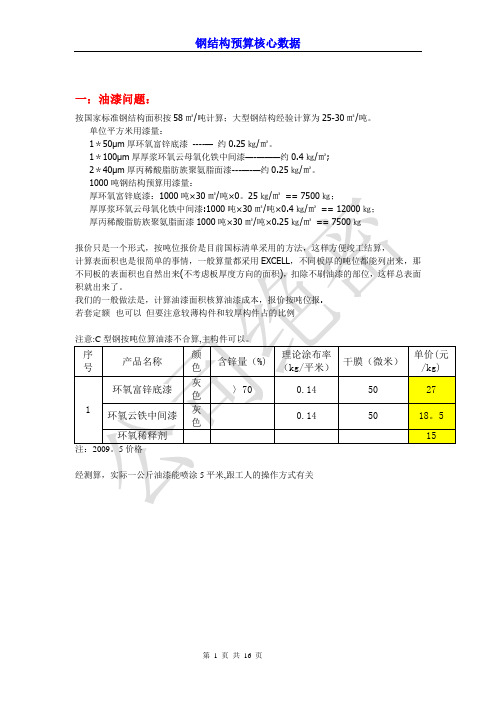 钢结构预算经验数据