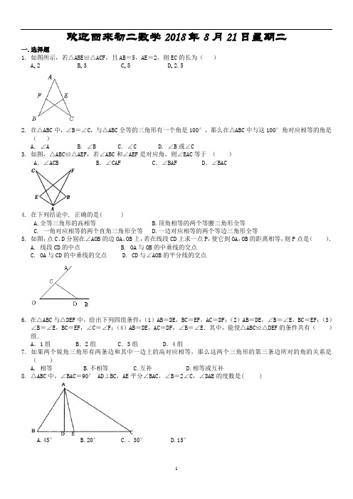 有答案-全等三角形全章复习与巩固(基础)巩固练习