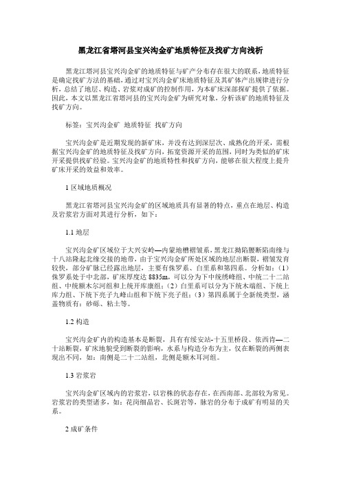 黑龙江省塔河县宝兴沟金矿地质特征及找矿方向浅析