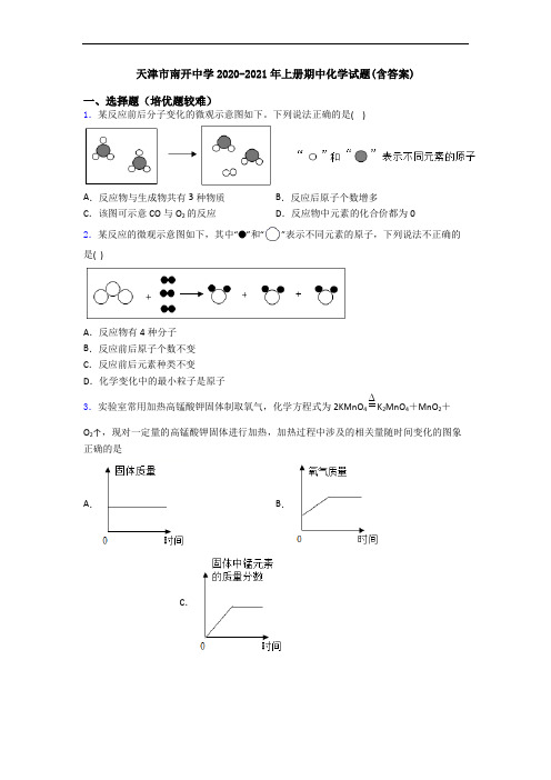 天津市南开中学2020-2021年初三化学上册期中化学试题(含答案)