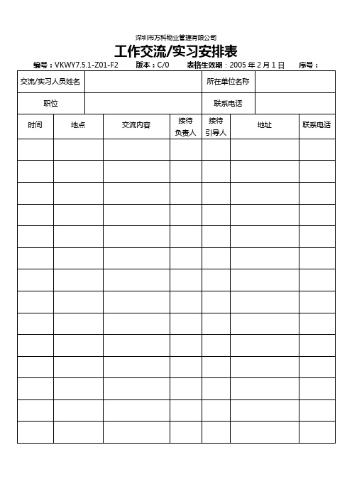 7.5.1-Z01-F2 工作交流实习安排表