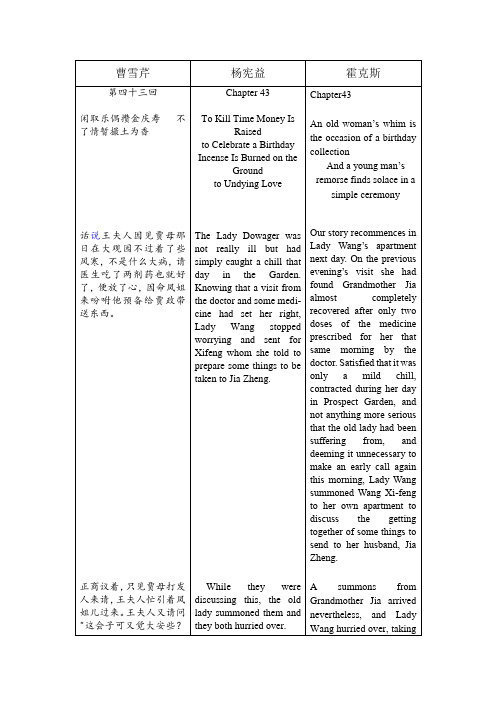 《红楼梦》杨宪益和霍克斯翻译对照--43