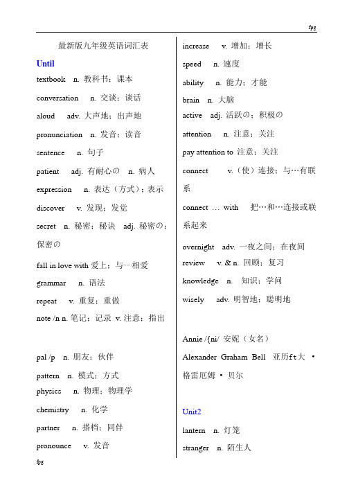 最新人教版九年级英语单词表