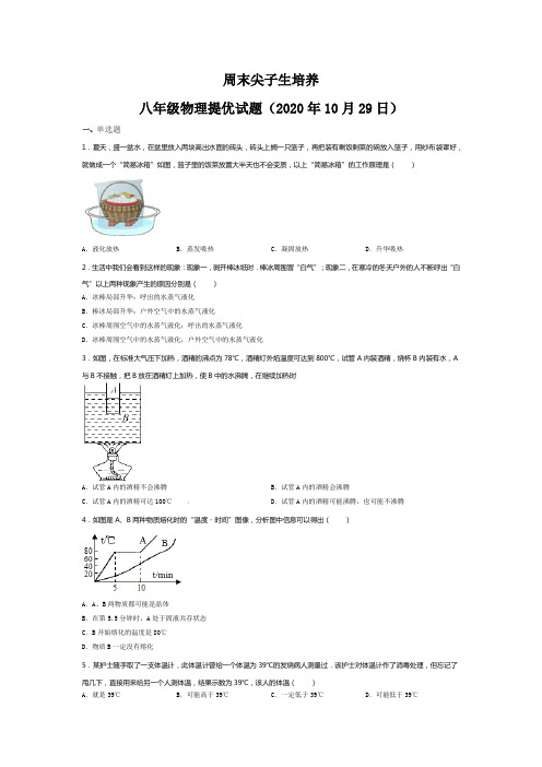 2020-2021学年周末尖子生培养八年级物理提优试题(2020年10月29日)(无答案)